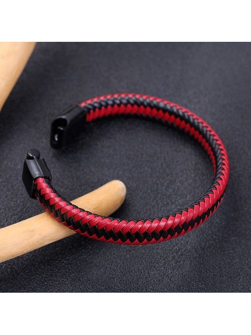 Moška pletena zapestnica črno-rdeča