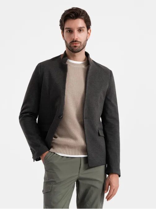 Brezčasen črn blazer s stoječim ovratnikom V5 BLZB-0131