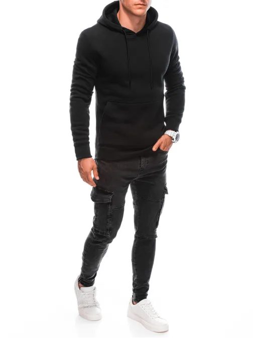 Modni črn pulover s kapuco 22FW-018-V6