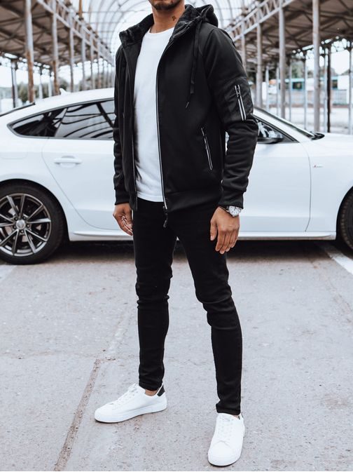 Trendovska črna podložena jopa s kapuco