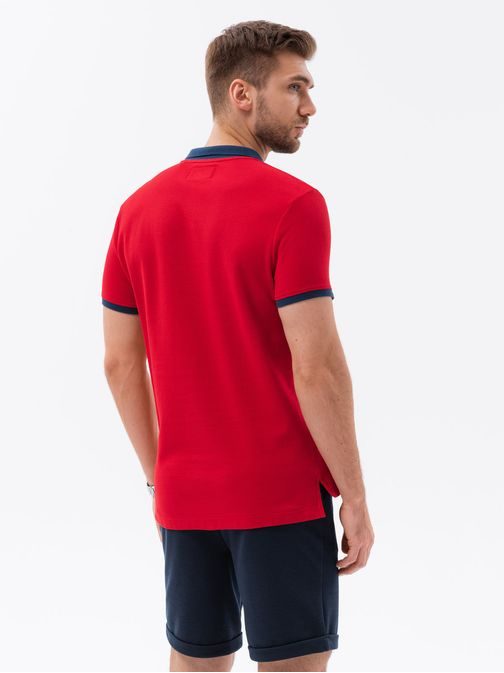 Bombažna rdeča polo majica s kontrastnimi elementi S1634-V4