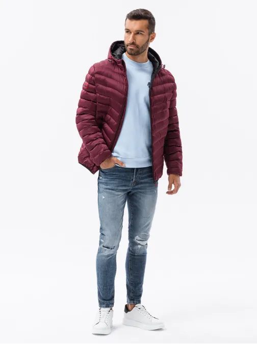 Moška prešita temno rdeča bunda C368