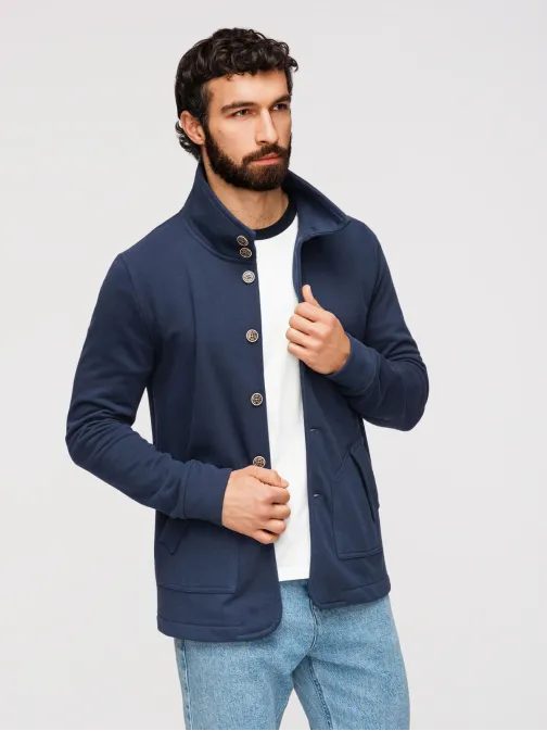 Temno modra majica z gumbi in pokončnim ovratnikom V4 B1716