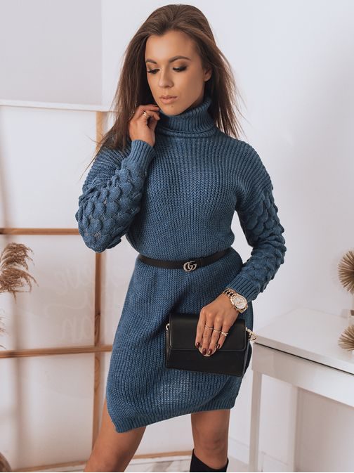 Ženski trendovski podaljšan pulover Sallie v nebeško modri barvi