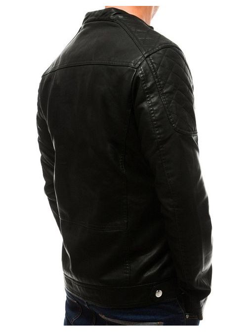 Črna jakna iz umetnega usnja preprostega dizajna