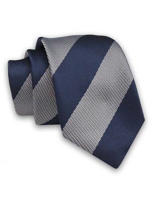 Temno modra kravata s širokimi sivimi črtami