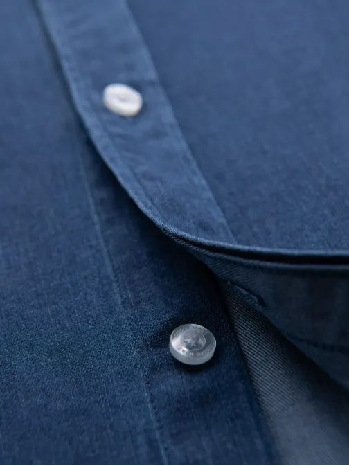 Trendovska temno modra denim srajca z logotipom V1 SHDS-0180