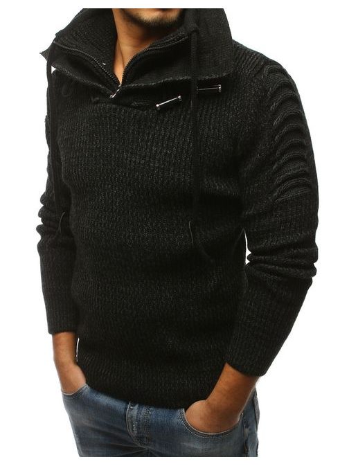 Trendovski črn vzorčasti pulover