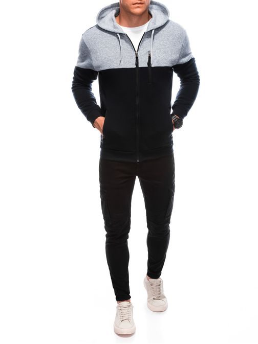 Edinstven dvobarvni pulover s kapuco granat/siv B1612