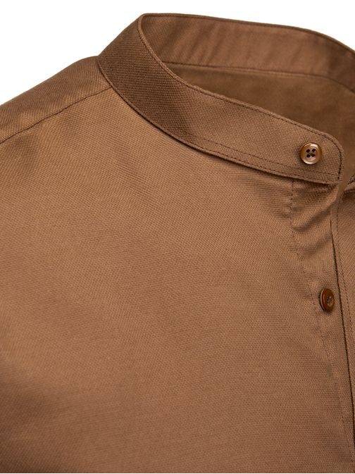Brezčasna rjava moška srajca s stoječim ovratnikom