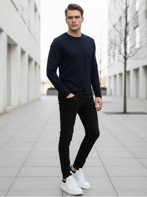 Osnovna mornarsko modra majica z dolgimi rokavi