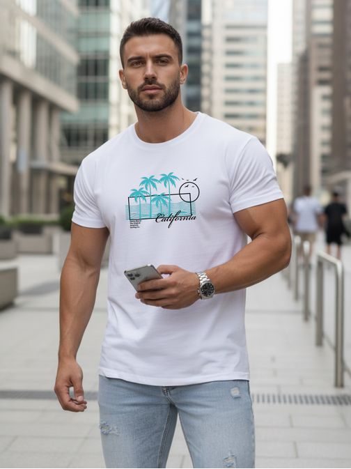 Originalna bela moška majica s poletnim potiskom