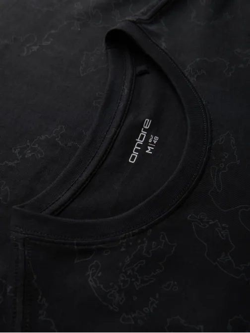 Moška črna majica s cvetličnim potiskom in napisom V1 TSPT-0263