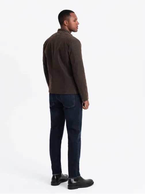 Elegantna rjava usnjena motoristična jakna V1 JAFL-0197