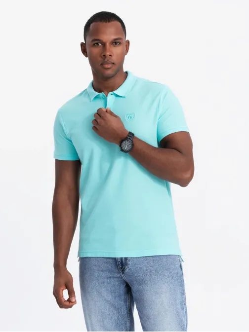 Bombažna enobarvna polo majica za moške mint v18 om-pobs-0100