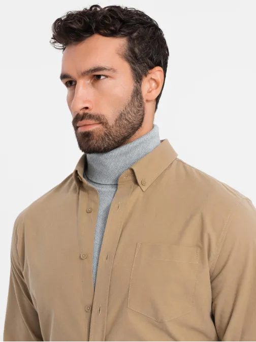 Ležerna svetlo rjava srajca z žepom V2 SHOS-0153
