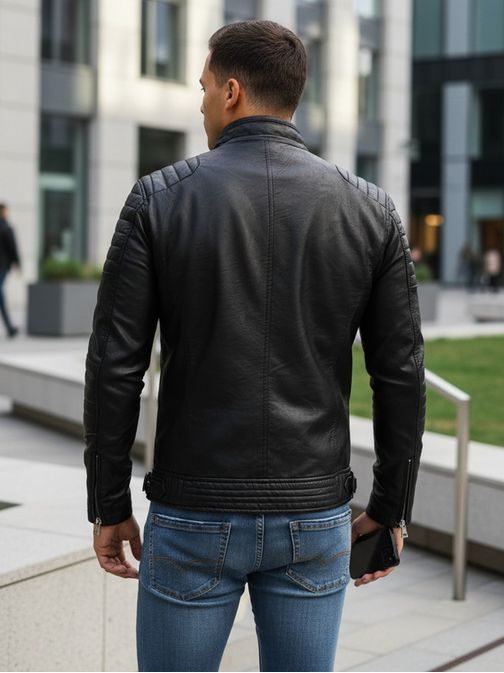 ČRNA JAKNA IZ UMETNEGA USNJA