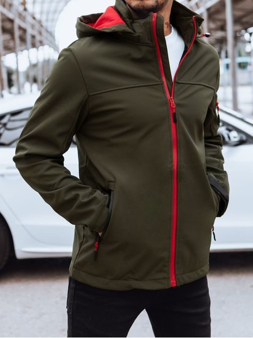 Trendovska softshellová jakna z izrazitimi elementi v kaki barvi