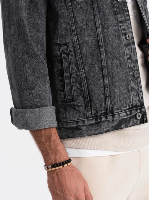 Jeans jakna v črno-sivi barvi s potiskom C525