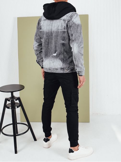 Trendovska siva jeans jakna s kapuco