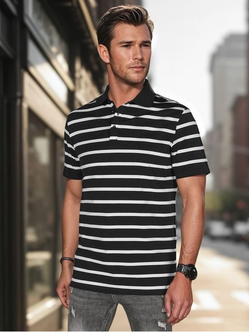 Modna črna moška polo majica s črtastim vzorcem