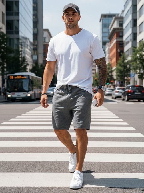 Športne moške kratke hlače v temno sivi barvi