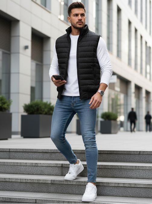 Črn stilski brezrokavnik brez kapuce