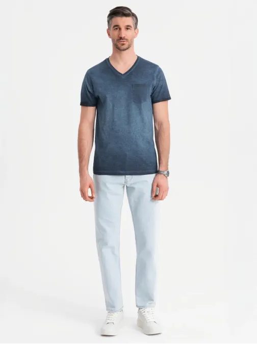 Temno modra moška majica s spranim vzorcem V7 TSWT-0242
