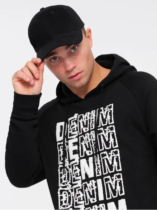 Edinstveni črn pulover z napisom denim V1 SSPS-0158