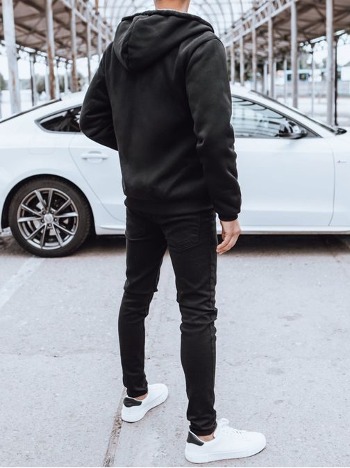 Trendovska črna melirana jopa s kapuco