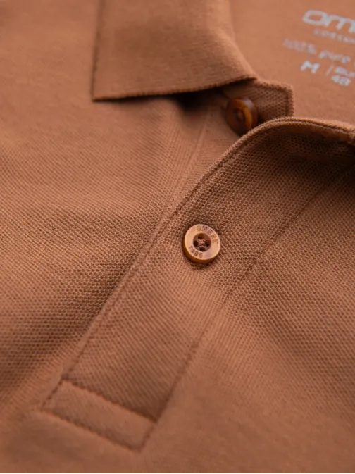 Bombažna enobarvna polo majica za moške rjava v23 om-pobs-0100