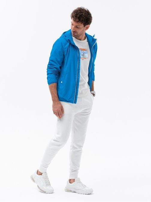 Edinstvena prehodna jakna s kapuco v modri barvi P0110-V2