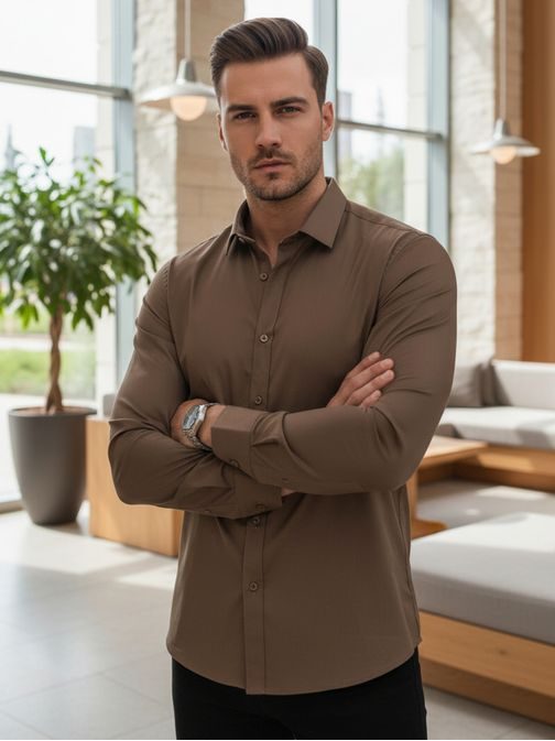 Elegantna moška srajca v barvi kave