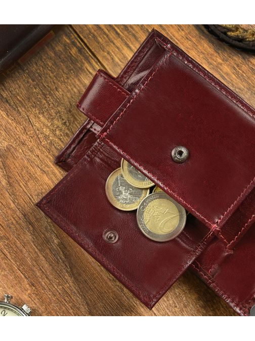 Unikatna usnjena denarnica vinske barve z zaponko Wild