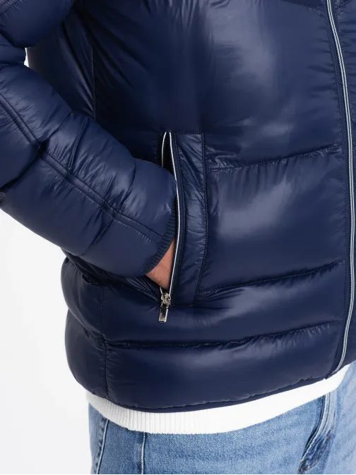 Prešita svetleča temno modra jakna V2 JAHP-22FW-010