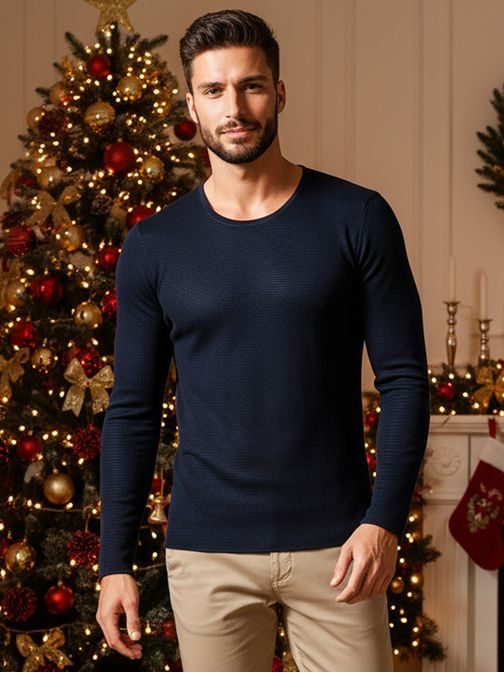 Eleganten moški pulover v modri barvi