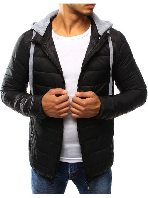 Klasična prešita črna jakna s kapuco