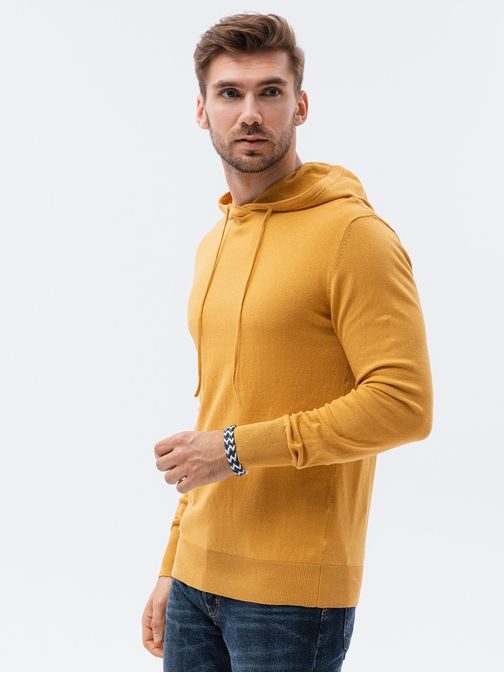 Stilski pulover s kapuco v gorčični barvi E187