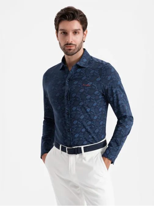 Temno modra srajca s cvetličnim vzorcem V1 SHCS-0159