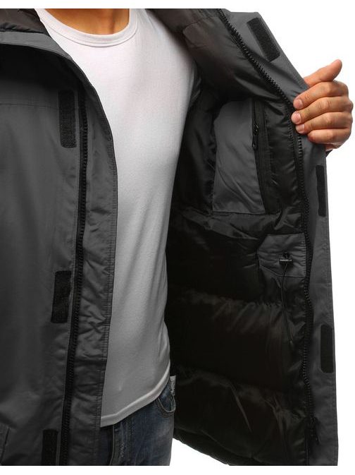 Grafit jakna z dvojnim zapenjanjem in kapuco