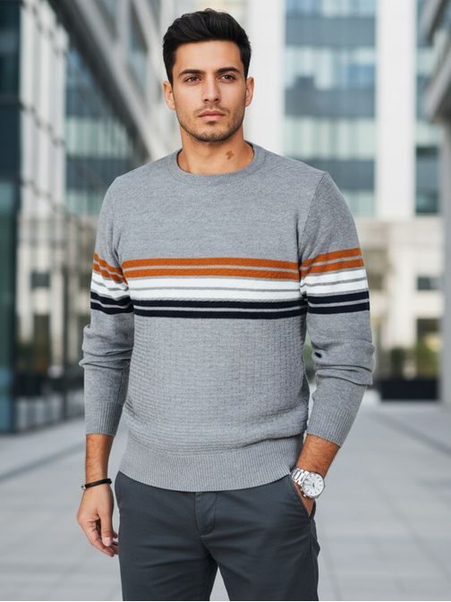 Moški sivi vzorčasti pulover