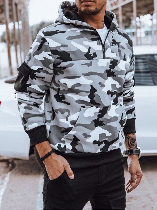 Trendovski siv  army pulover z žepi