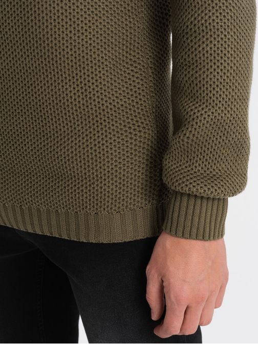 Eleganten moški pulover v olivno zeleni barvi V6 SWZS-0105