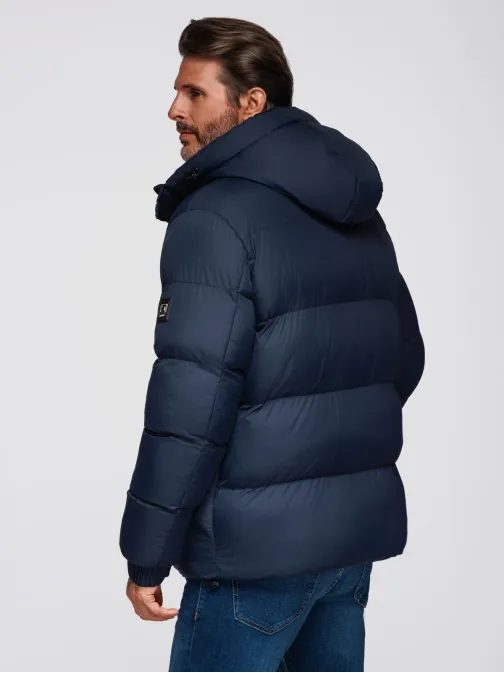 Moška temno modra prešita jakna s kapuco V2 JAHP-0238