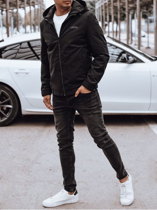 Moška prehodna črna jakna s kapuco