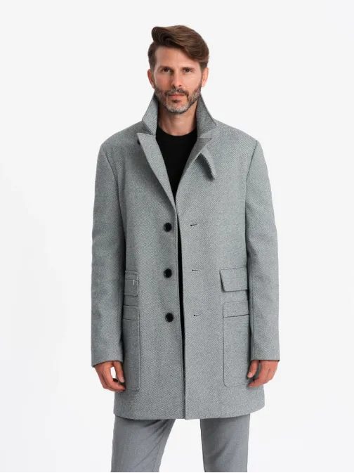 Stilski siv enovrsten plašč V3 COWC-0108