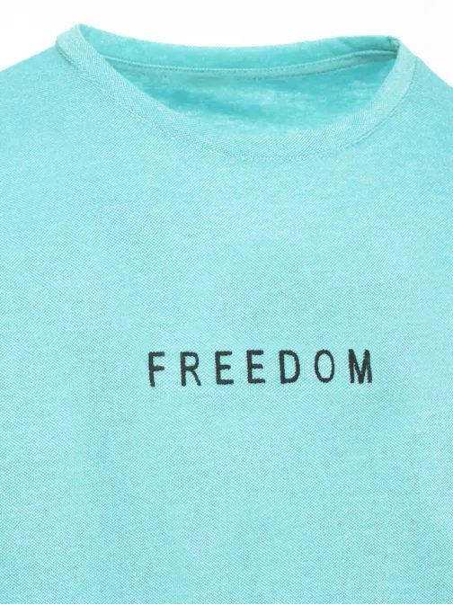 Turkizna bombažna majica z napisom Freedom