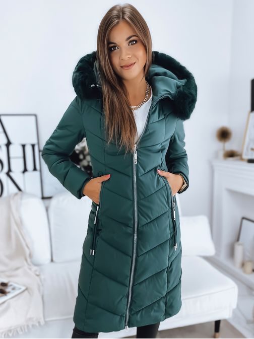 Ženski temno zelen zimski plašč stilskega izgleda Simona - Pravimoski.si