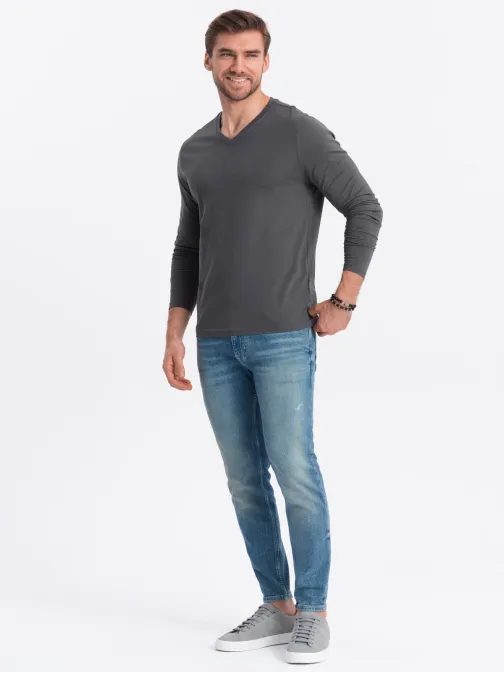 Grafit majica z dolgimi rokavi in V-izrezom V4 LSBL-0108