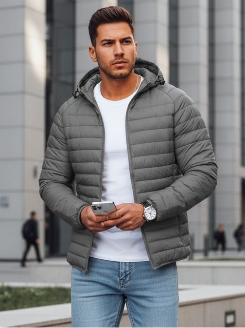 Prešita grafitna prehodna jakna s kapuco